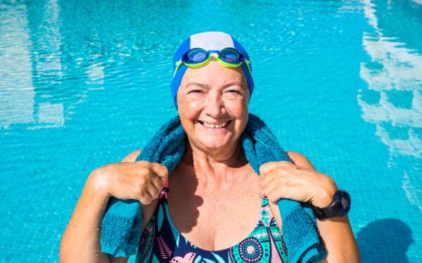 senior woman at the pool without glasses
